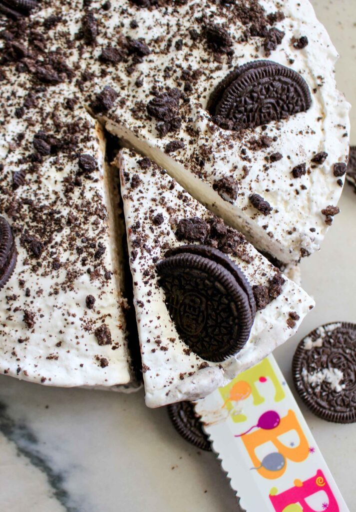 Homemade Cookies and Cream Ice Cream Cake.