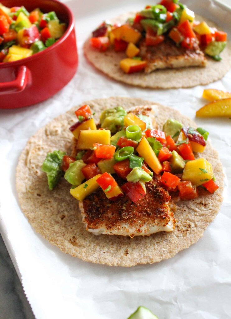 Baked Fish Tacos with Nectarine Salsa